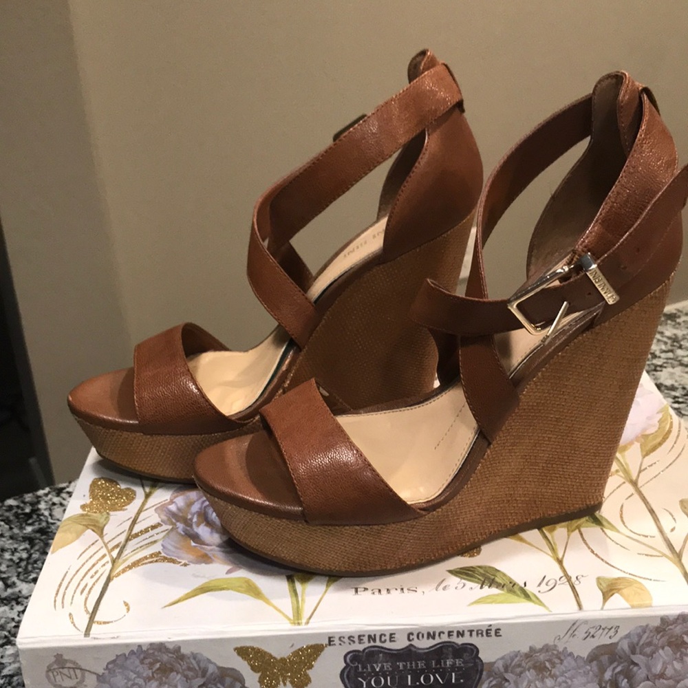 Gianni bini brown leather strap wedges